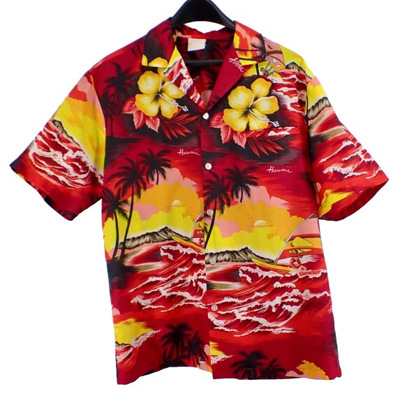 Kalena Fashions of Hawaii Mens Sz Large Hawaiian Aloha Shirt Floral Diamond Head - Picture 1 of 10